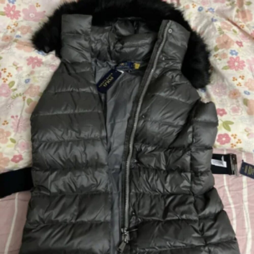 POLO RALPH LAUREN WOMEN'S POLYESTER CHARCOAL PARKA VEST Gray XS NWT